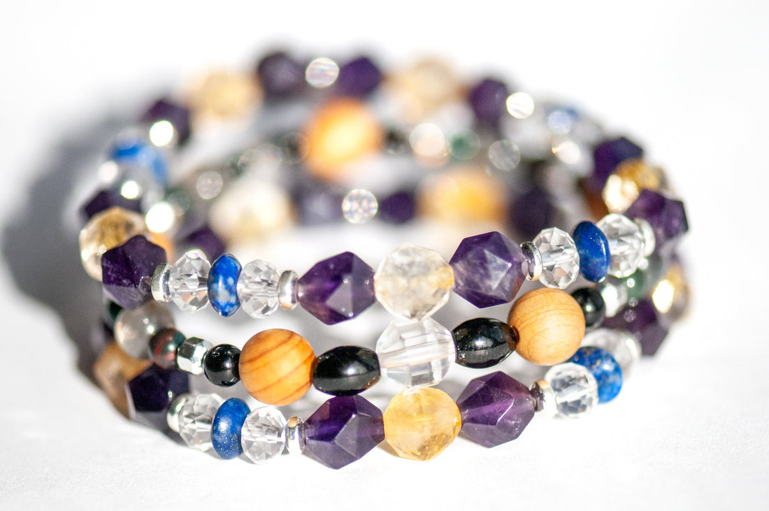 Winter Solstice Bracelet Stack – Black Tourmaline, Labradorite, and Citrine gemstone bracelets