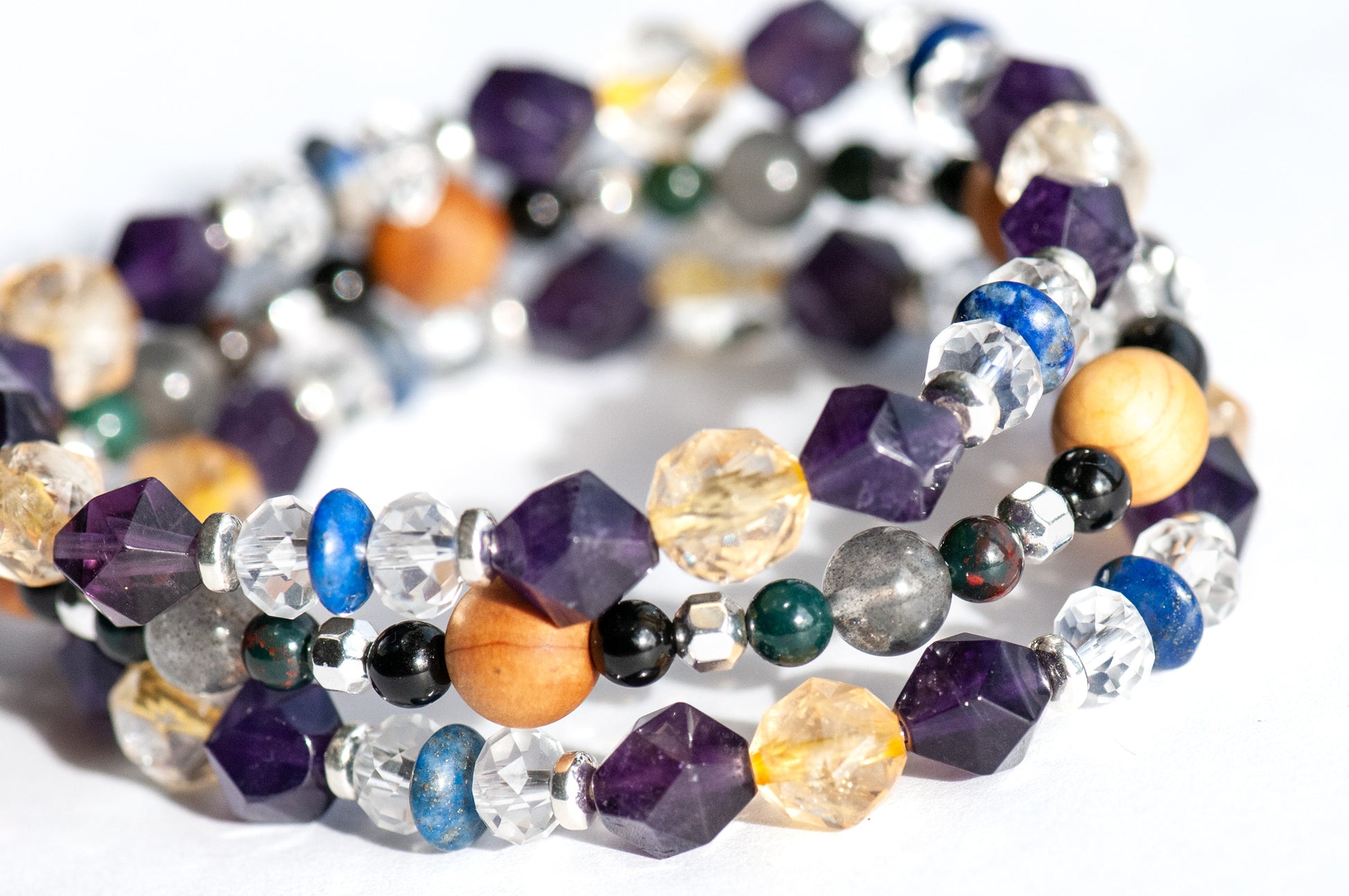 Labradorite and Bloodstone details on Winter Solstice gemstone bracelet