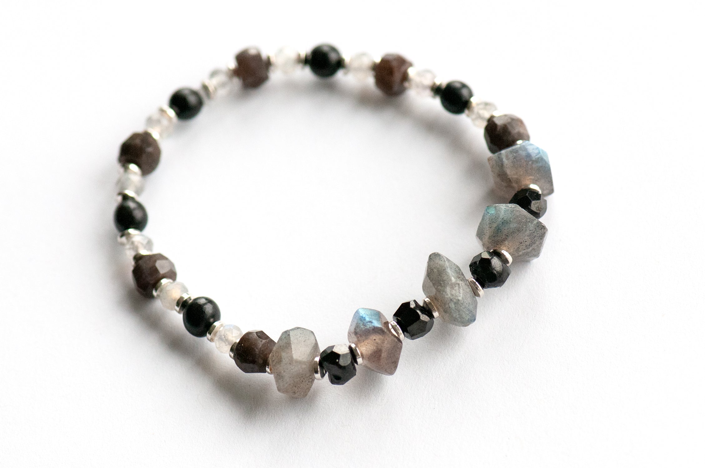 True Colours allyship bracelet handmade in NB, Canada from Labradorite and spinel