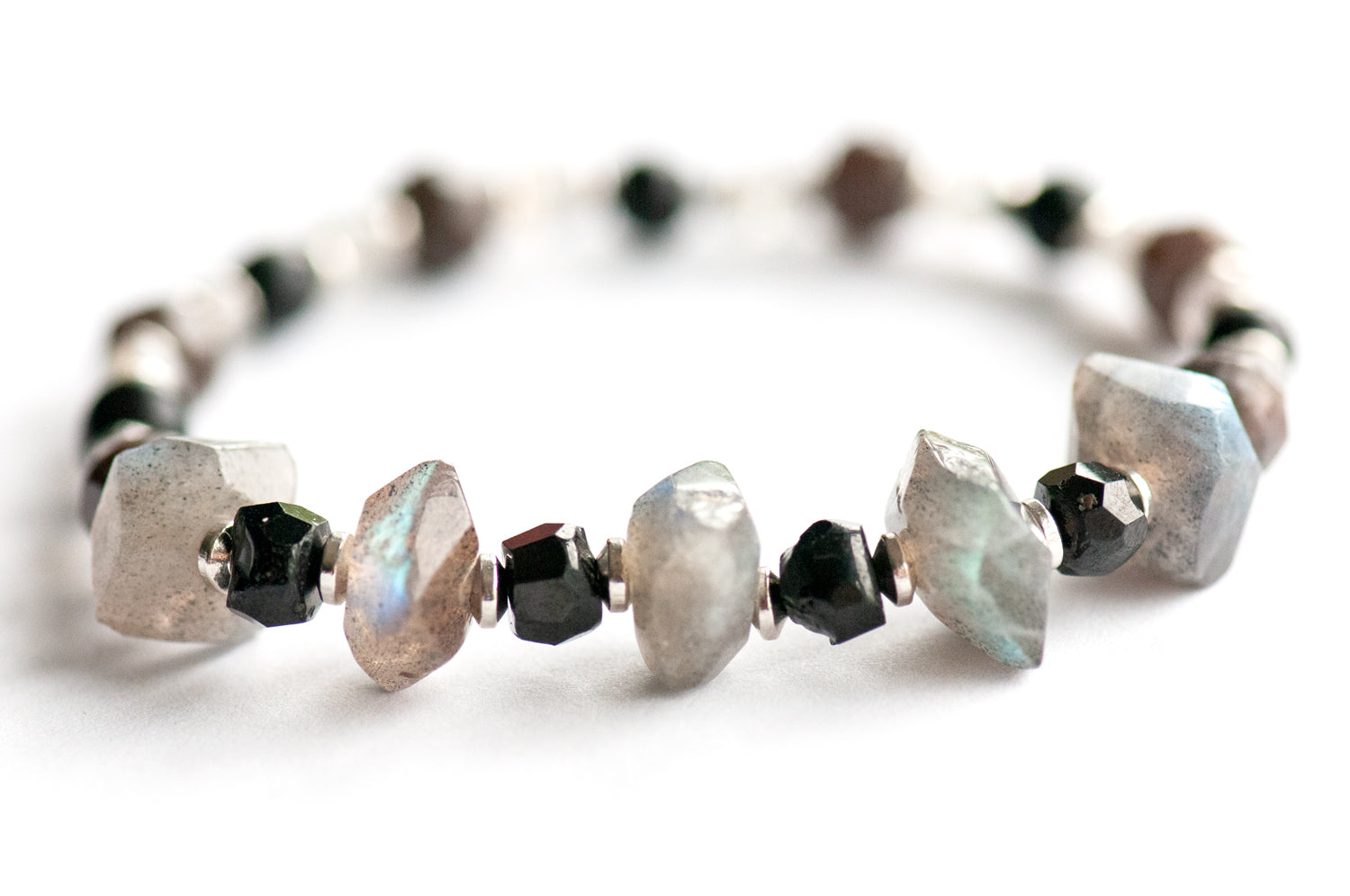 Labradorite showing rainbow colours in True Colour bracelet handmade in Canada