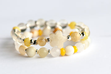 Narcissus Bracelet Set: Lemon Quartz, Lepidolite & Mother of Pearl celebrate December's birth flower — radiant hope and light through the darkest days of winter.