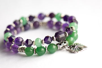 Violet Bracelet Set: Amethyst, Lepidolite &amp; Green Aventurine celebrate February's birth flower — quiet resilience and loyalty in soft purple and green.