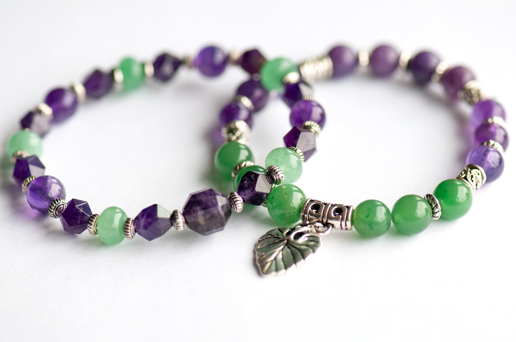 Violet Bracelet Set: Amethyst, Lepidolite &amp; Green Aventurine celebrate February's birth flower — quiet resilience and loyalty in soft purple and green.