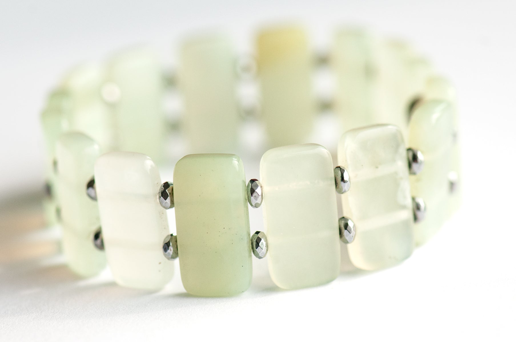 New Jade (serpentine) translucent yellow-green gemstone cuff bracelet handmade in New Brunswick Canada