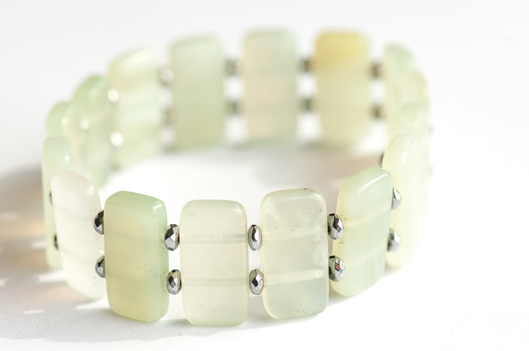 New Jade (serpentine) translucent yellow-green gemstone cuff bracelet handmade in New Brunswick Canada