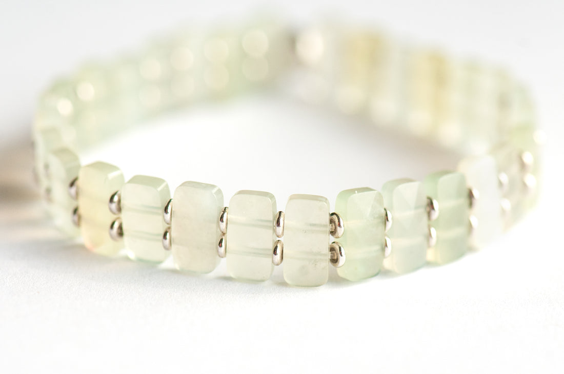 Delicately faceted Serpentine 'New Jade' cuff bracelet with light-catching sparkle. Handcrafted, ethically sourced gemstone jewellery from New Brunswick, Canada.