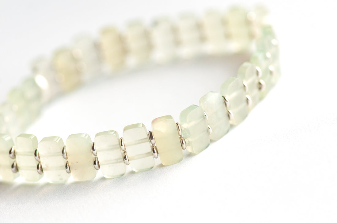 Delicately faceted Serpentine 'New Jade' cuff bracelet with light-catching sparkle. Handcrafted, ethically sourced gemstone jewellery from New Brunswick, Canada.