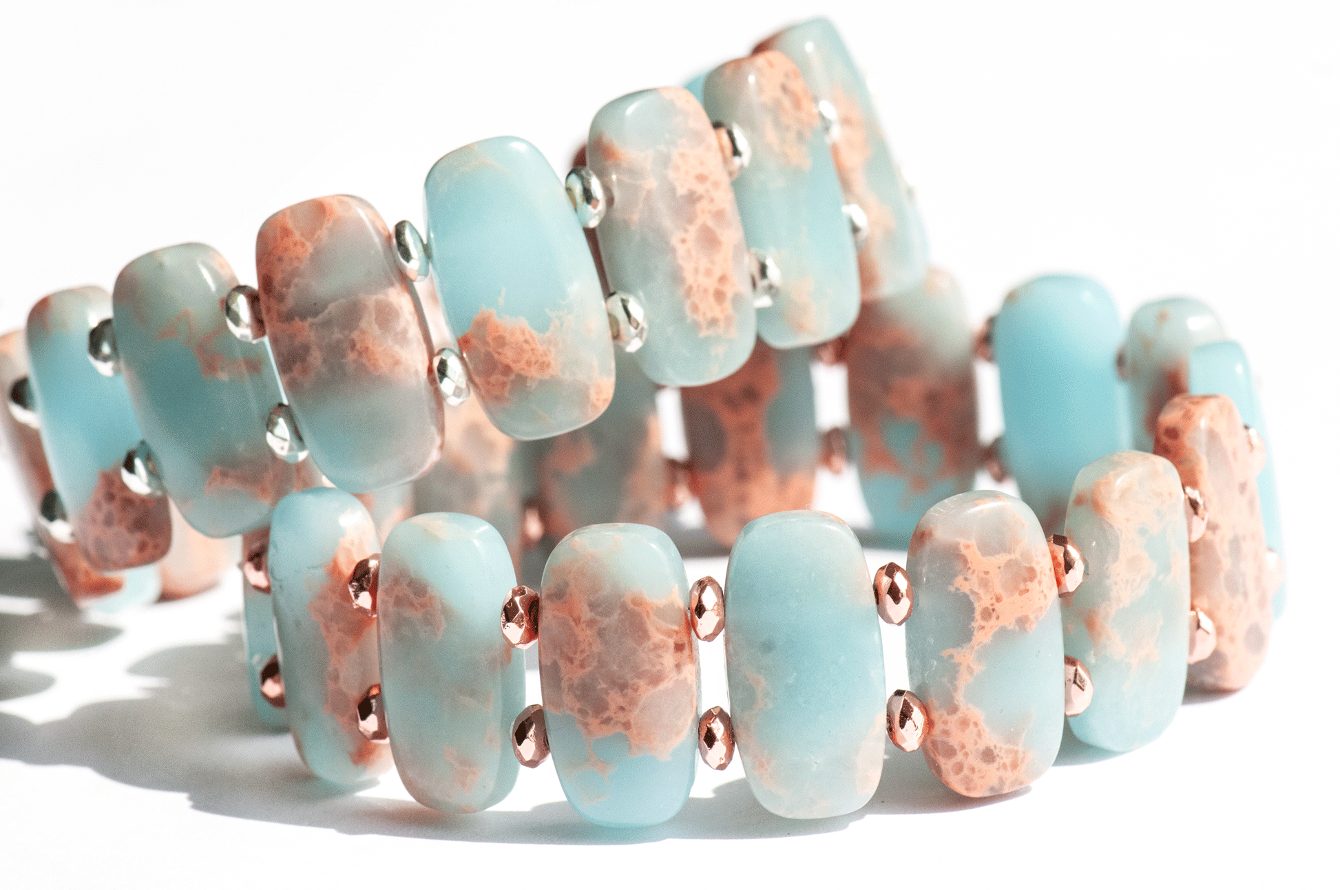 Coral Seas Impression Jasper gemstone cuff bracelet