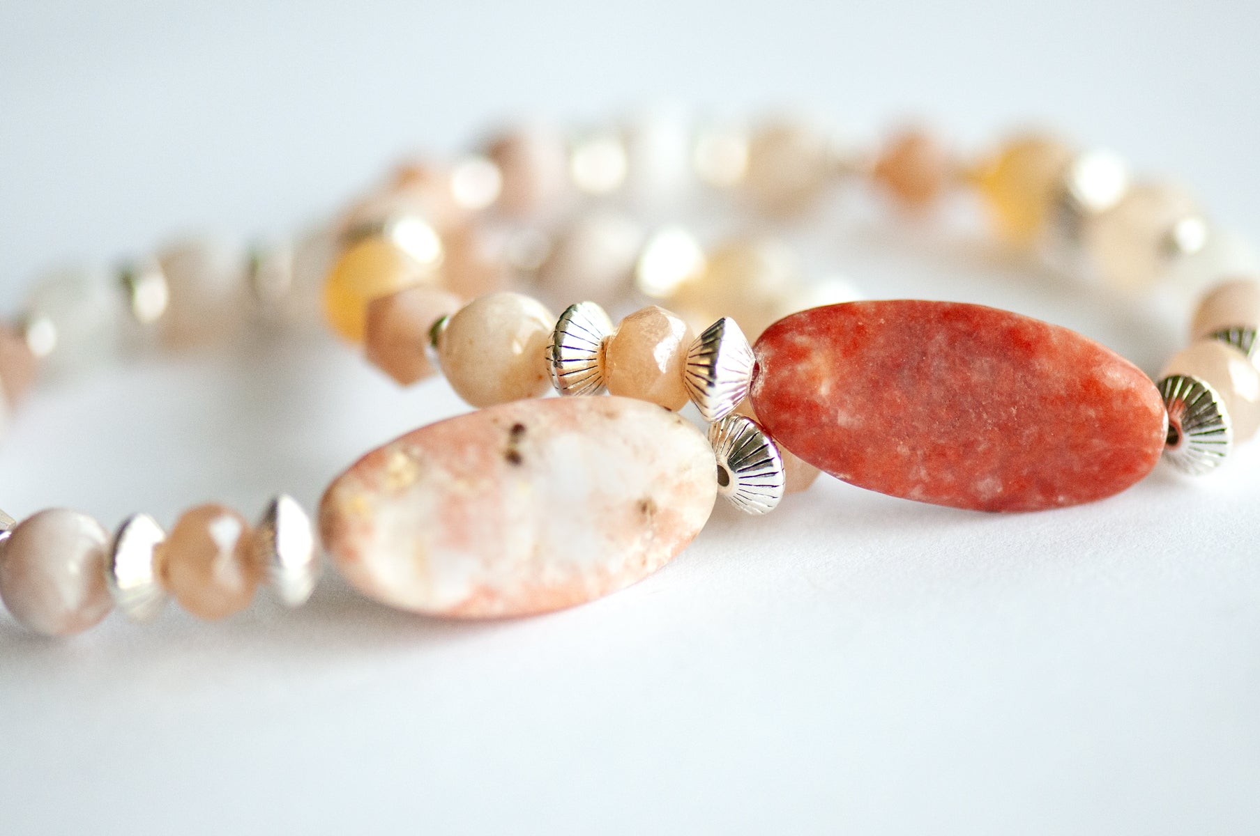 Two focal bracelets showing the variation in the Calcite focal stone