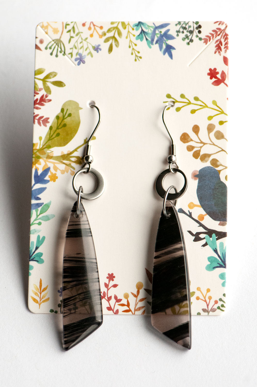 Handmade Ice Obsidian gemstone earrings from the Fierce Lynx Designs Stone Story collection