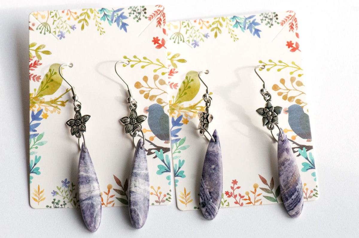 Handmade purple opal gemstone earrings from the Fierce Lynx Designs Stone Story collection