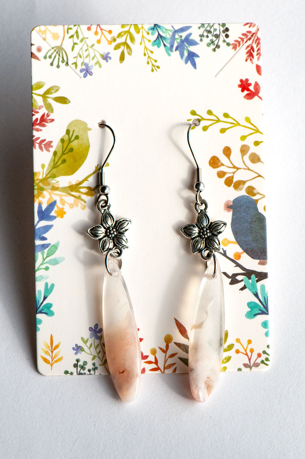 One-of-a-kind Cherry Blossom Agate gemstone earrings from the Fierce Lynx Designs Stone Story collection