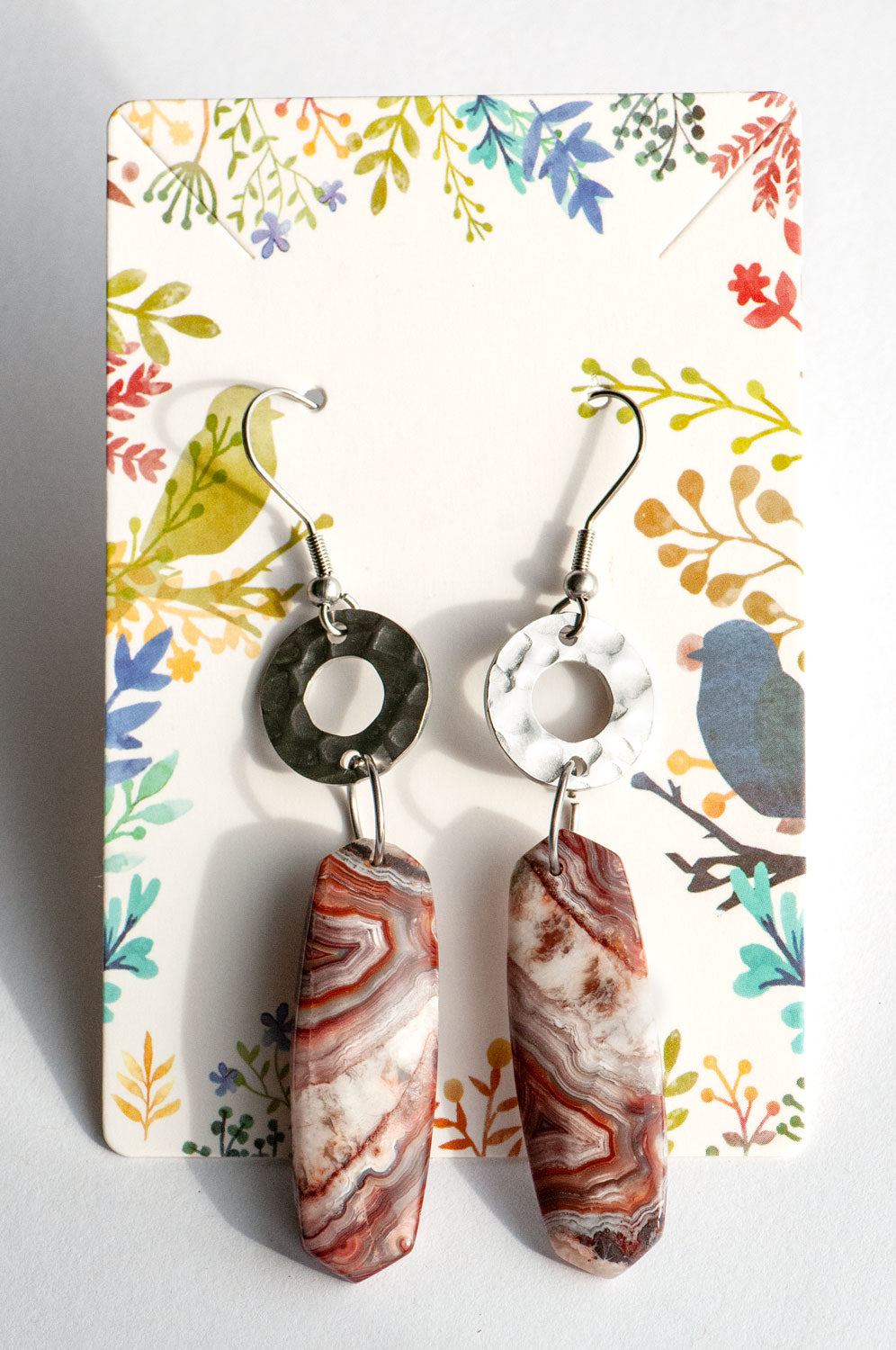 Limited-edition Mexican Laguna Lace Agate gemstone earrings from the Fierce Lynx Designs Stone Story collection
