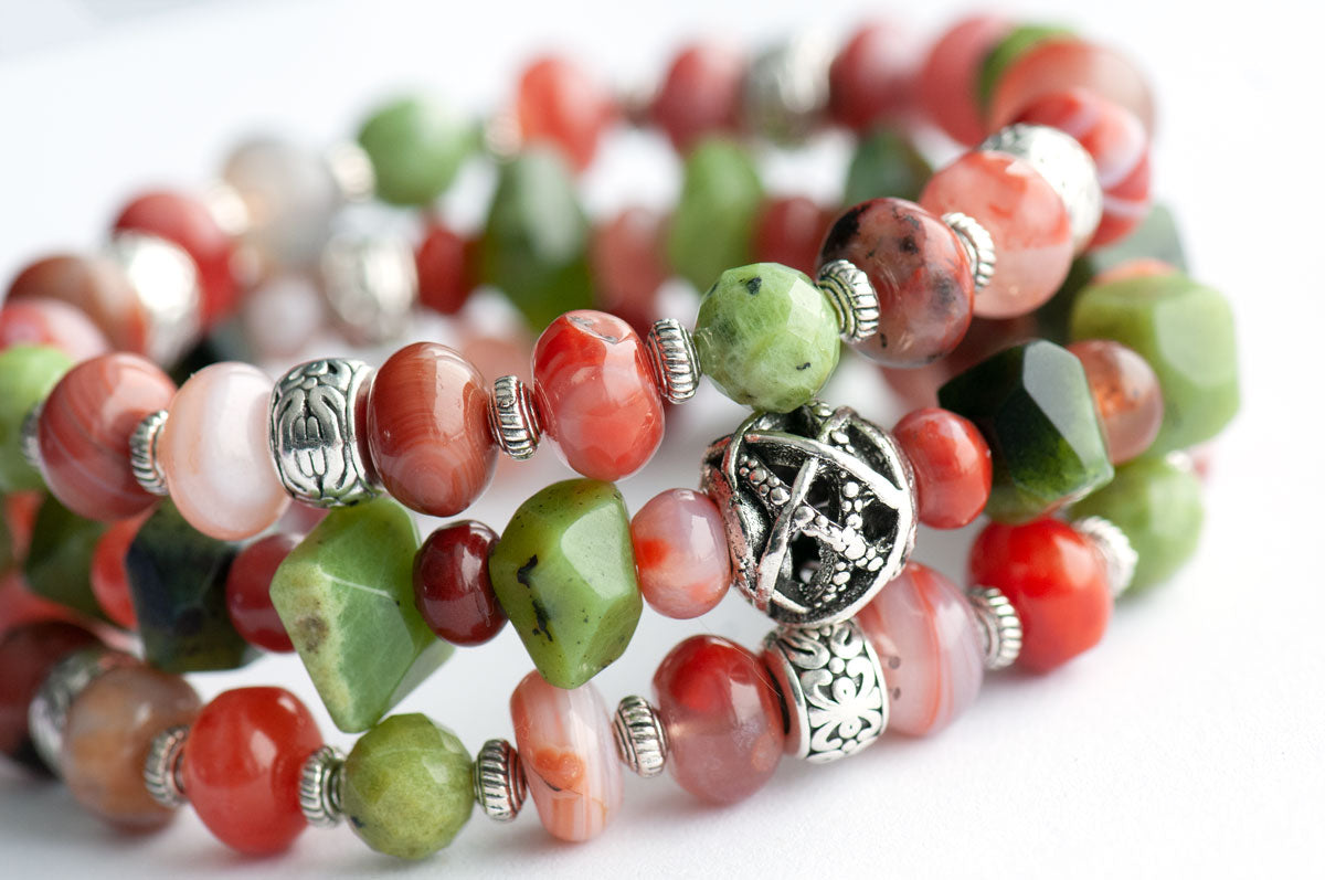 Carnelian and BC Jade handmade bracelet set for sale