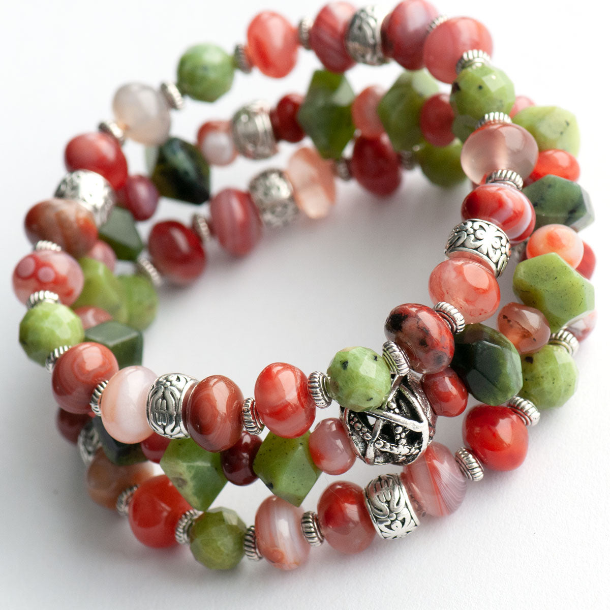 Buy handmade bracelet set in Canadian Jade and Carnelian stone beads