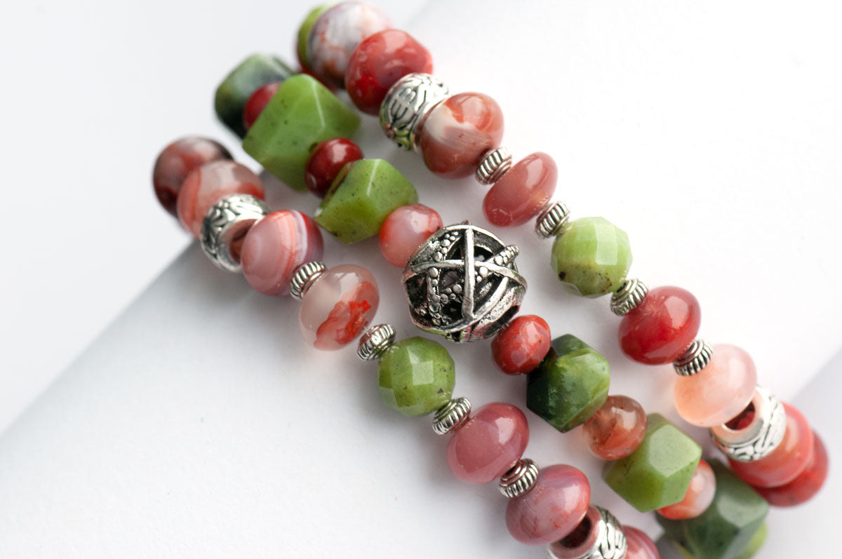 3 bracelet set Carnelian and Jade handmade in NB Canada