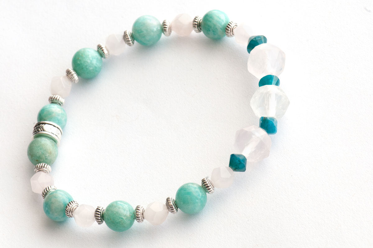 Focal bracelet with rose quartz and amazonite beads