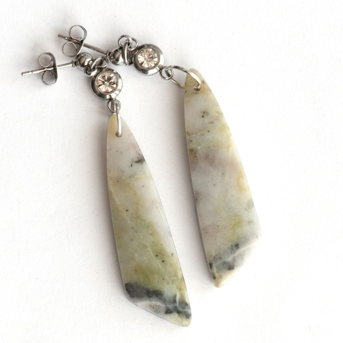 Winter Jade Stud Earrings with green jade