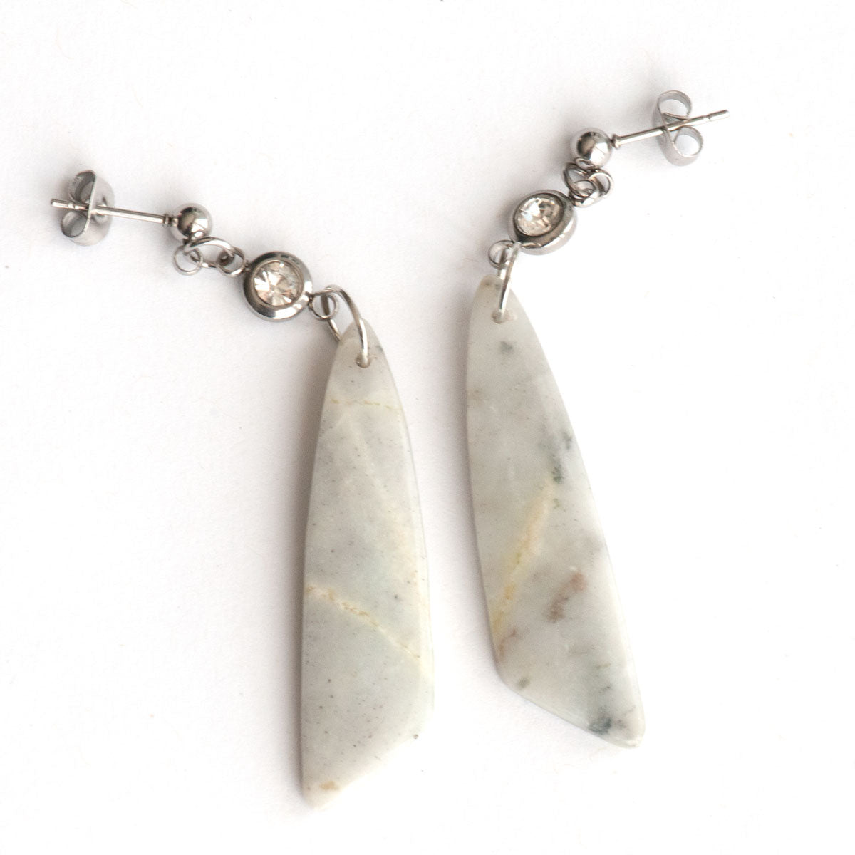 Handmade Jade earrings in white and grey
