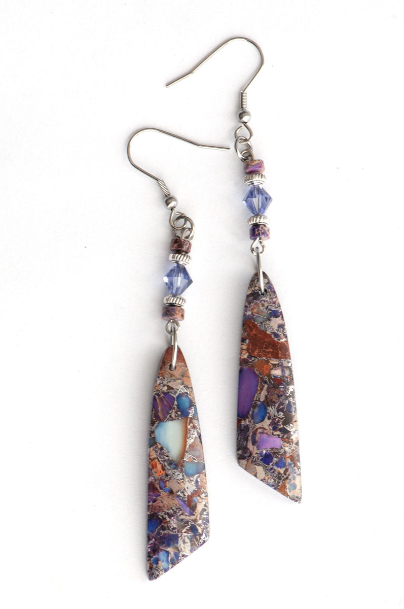 Handmade purple impression jasper earrings with  Austrian Crystals