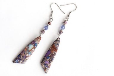 Handmade purple impression jasper earrings with  Austrian Crystals