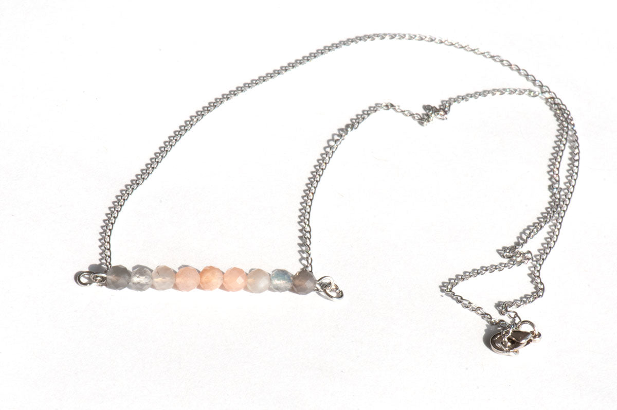 Dainty peach moonstone necklace handmade in canada