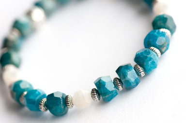Hand-faceted blue Apatite and blue Moonstone bracelet handmade in New Brunswick Canada