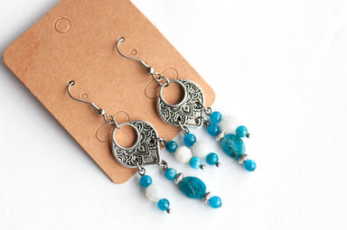 Blue apatite and moonstone earrings handmade in canada