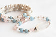 Sakura Rose Quartz and Angelite bracelet set handmade in Canada