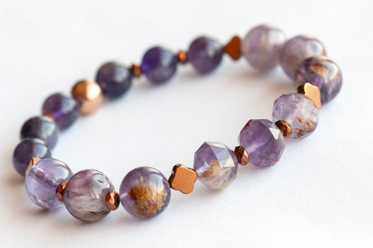 Super Seven and hematite bracelet with copper accents handmade in canada