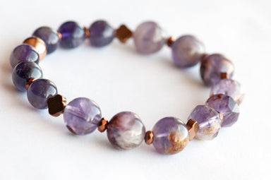 Cacoxenite and amethyst bracelet with copper hematite accents