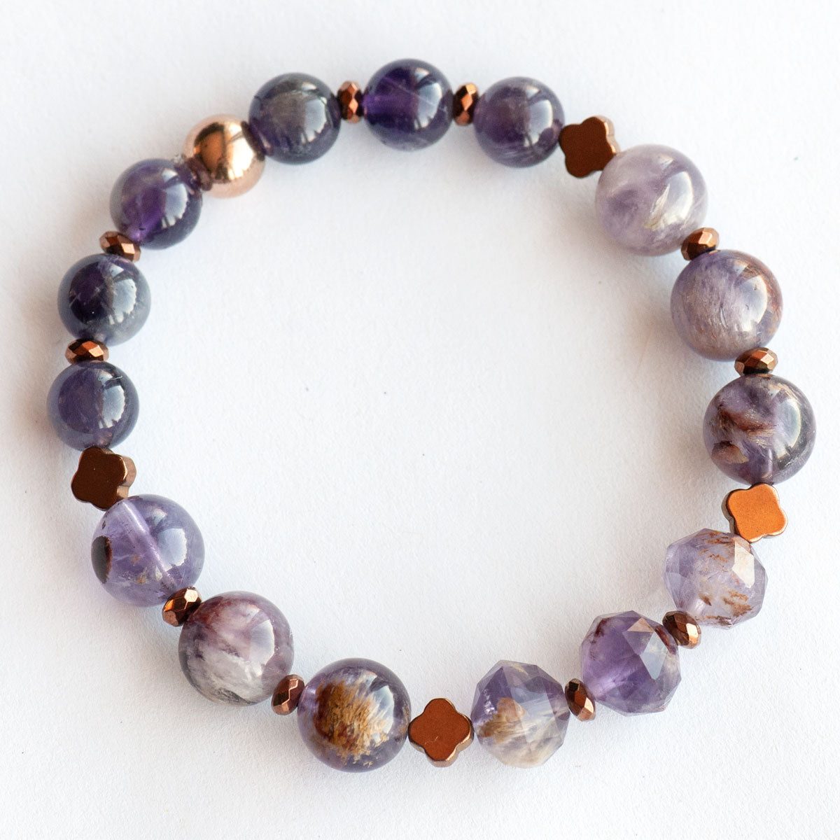 Copper, Super Seven, Cacoxenite, and Hematite bracelet handmade in canada