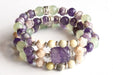 Hydrangea bracelet set in purple, green, and beige with Amethyst and New Jade handmade in Canada