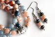 Peach Moonstone and Dumortierite drop earrings handmade in Canada