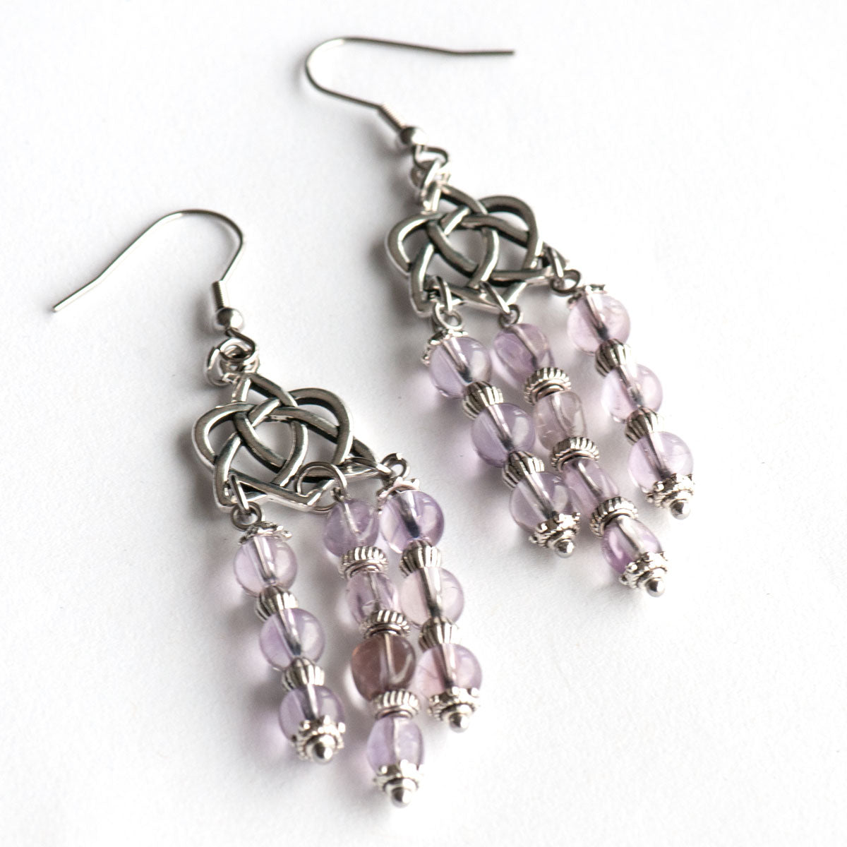 Handmade amethyst birthstone and celtic knot earrings