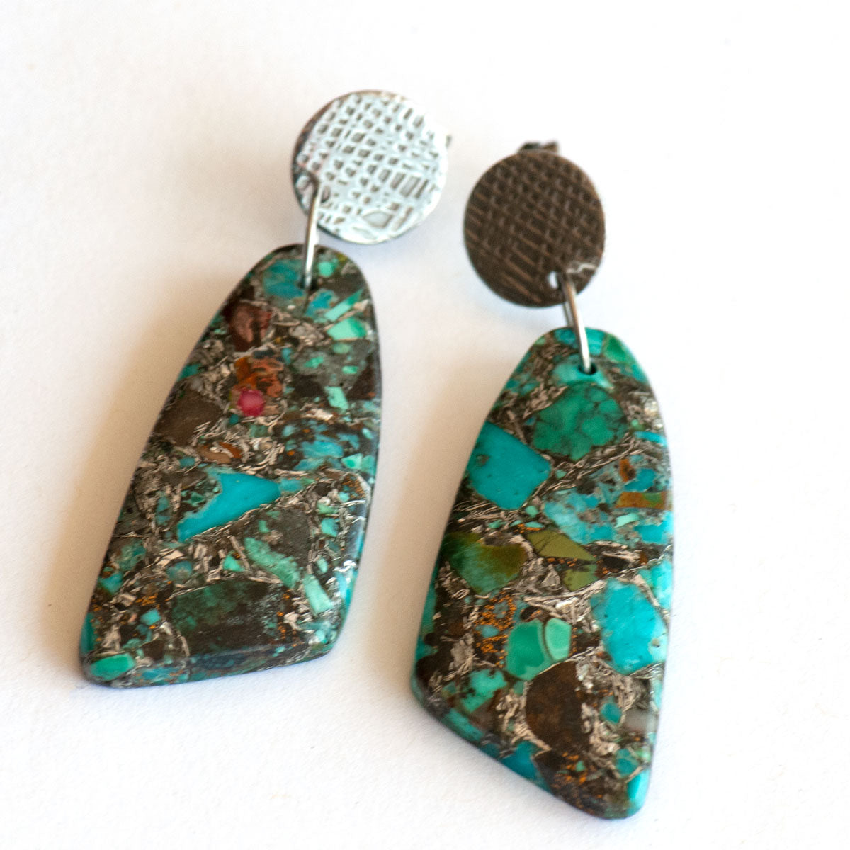 Handmade Turquoise mosaic earrings on stainless steel studs