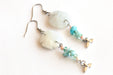 Handmade seaside earring with Larimar, green Apatite, Queen Conch shell, and glass sand dollars