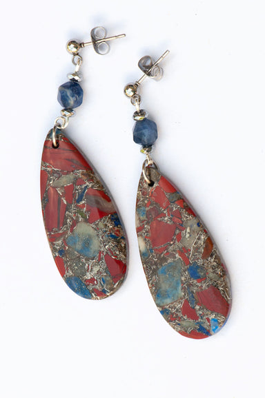 Red and Blue gemstone earrings handmade in canada
