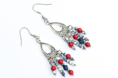 Red, white, and blue, handmade gemstone earrings