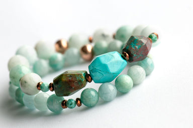 Turquoise Chrysocolla and Amazonite bracelet handmade in Canada