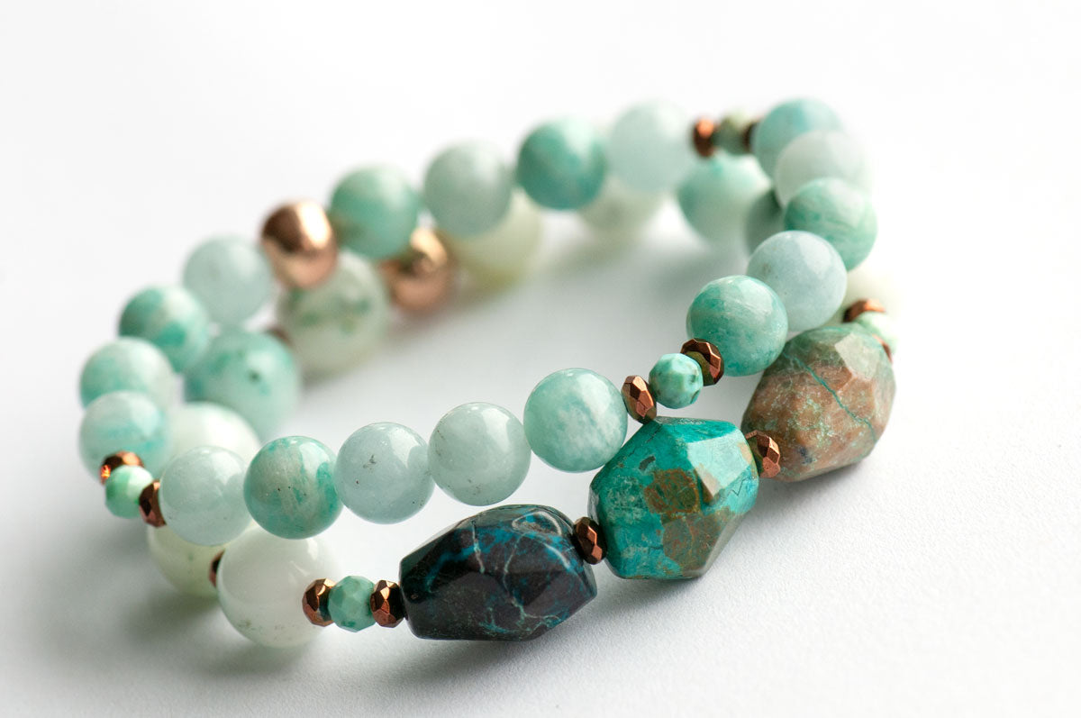 Gemstone bracelet in Chrysocolla and Amazonite handmade in Canada