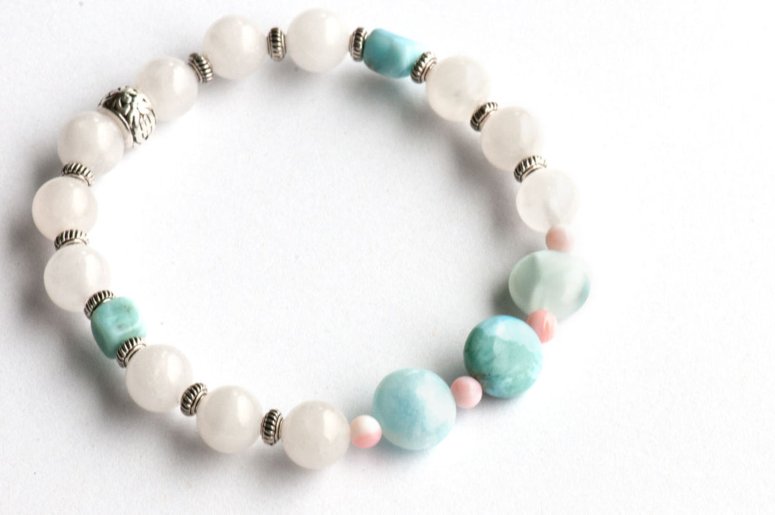Larimar and white Jade handmade bracelet