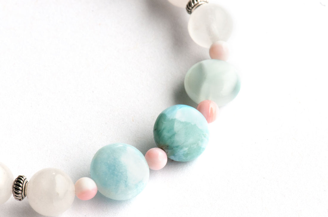 Larimar and white Jade handmade bracelet