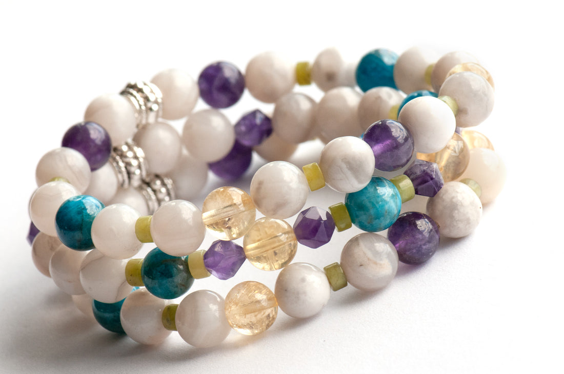 Surprising Lynx gemstone bracelet set with Amethyst, Apatite, Citrine, and jade made in canada