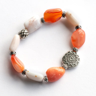 Sunburst gemstone bracelet with chunky orange chalcedony handmade in canada