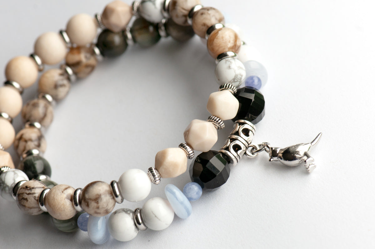 Black Capped chickadee bracelet set handmade in New Brunswick Canada