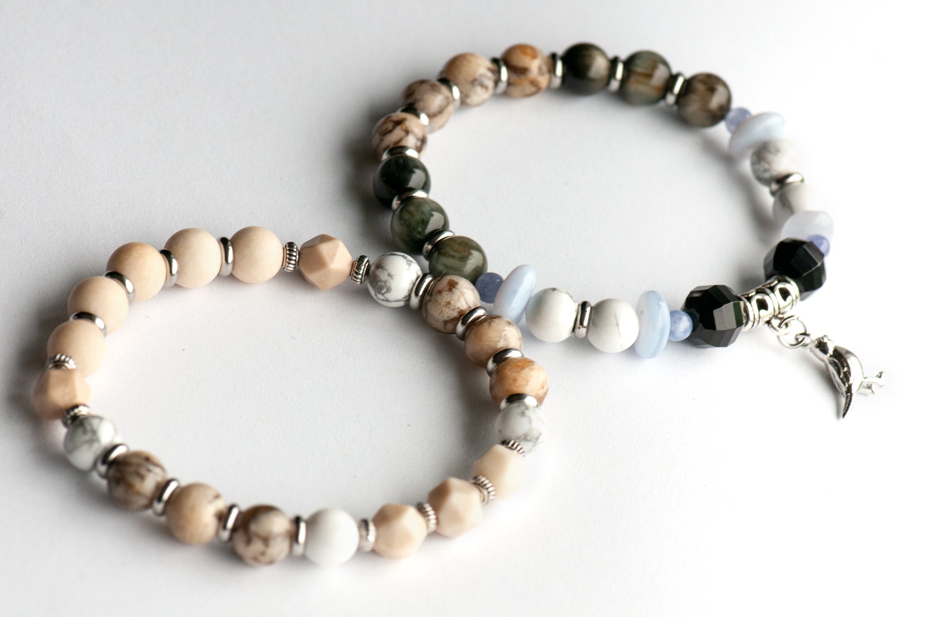 Gemstone bracelet set of two handmade in New Brunswick Chickadee