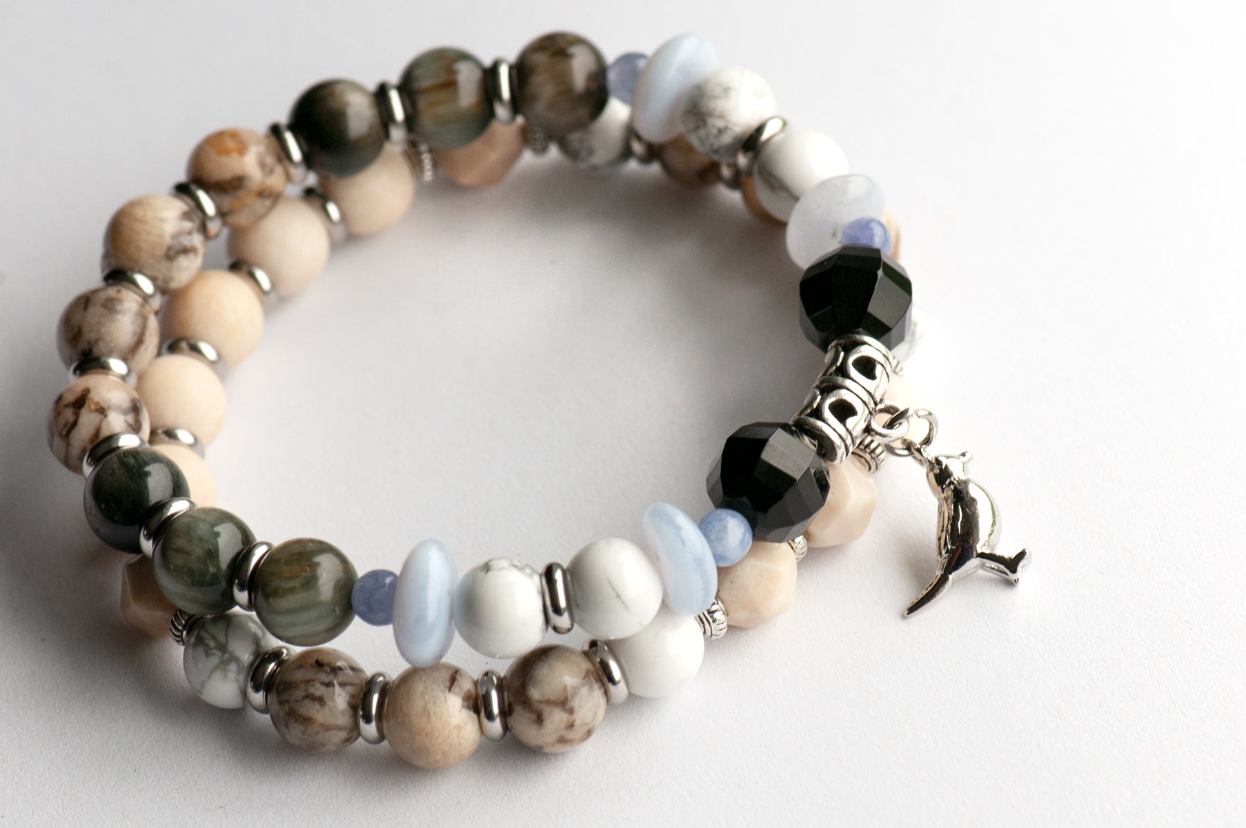 NEw Brunswick Chickadee gemstone bracelet handmade in NB canada