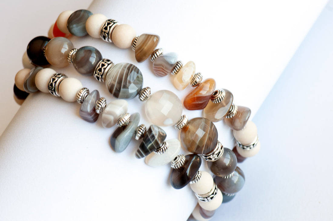 Heritage Lynx Botswana Agate gemstone bracelet set handmade in New Brunswick, Canada