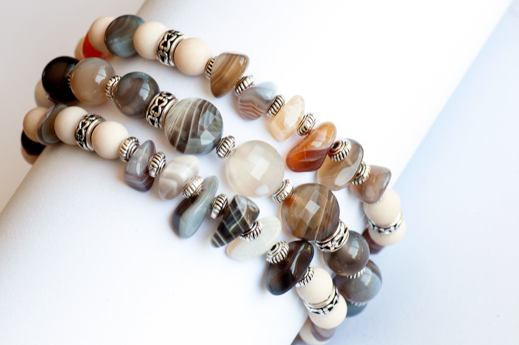 Three bracelet set handmade in NB Canada Botswana Agate
